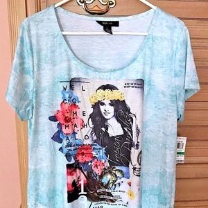 Style & Co. High-Low Chiffon Hem Dream of Hawaii Top TAKE ME AWAY